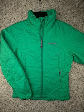 Patagonia Women’s Green XS Jacket Primaloft Full Zip Outdoors Pockets Pink Logo